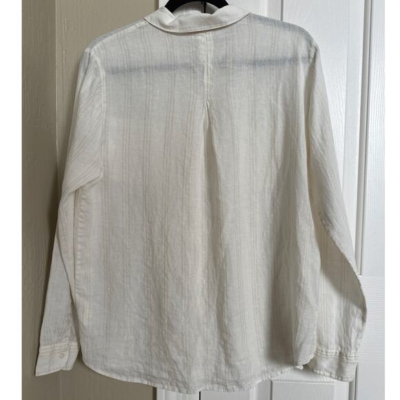 Boden Ivory Linen Button Up Shirt Gold Stripes Women 10 - Picture 4 of 6